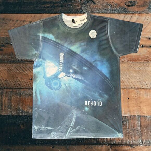 Star Trek Beyond Official AOP Sublimated USS Enterprise T-Shirt MENS LARGE NWT - Picture 1 of 6